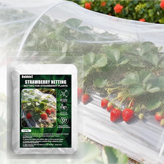 Garden Netting for Strawberry Plants,6.5'x10' HDPE Fine Strawberry Bird Netting for Raised Bed Row Cover Screen Mesh Net,Protecting Plant Mesh Cover for Fruit Tree Vegetable Flowers (6.5'x10')