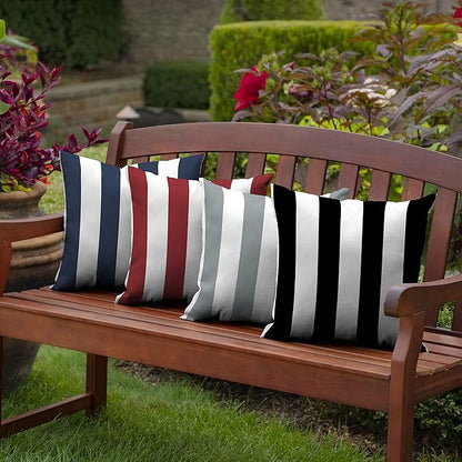 Arden Outdoor Toss Pillow, 16 x 16, Rain-Proof, Fade Resistant Black Cabana Stripe