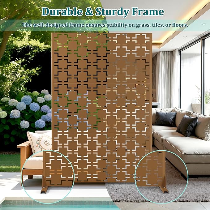 Metal Privacy Screen Outdoor Privacy Screen, Freestanding Fence Panel for Outside, 72''H×47''W, Decorative Screen Panel for Backyard/Patio/Deck