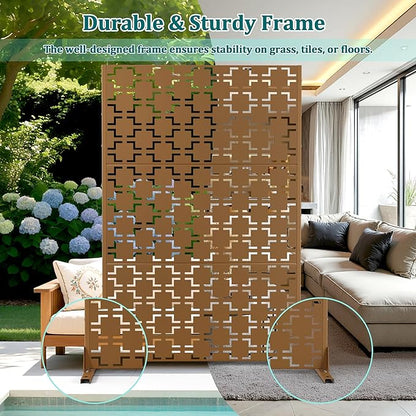 Metal Privacy Screen Outdoor Privacy Screen, Freestanding Fence Panel for Outside, 72''H×47''W, Decorative Screen Panel for Backyard/Patio/Deck