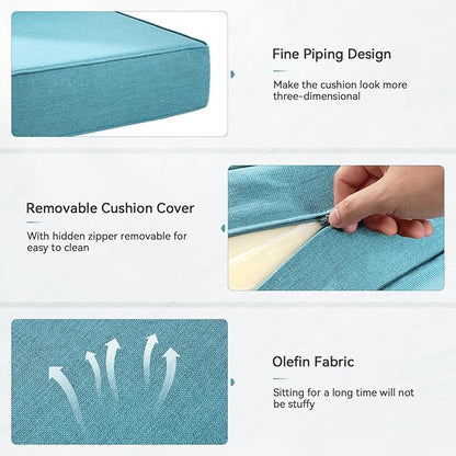 Luxury 6" Outdoor Cushions for Patio Furniture, 24x24x6" Thick Seat Cushion Set of 4, Fade Resistant Couch Chair Replacement Cushions High Density Deep Wicker Chair Cushion w/ Removable Cover, Teal
