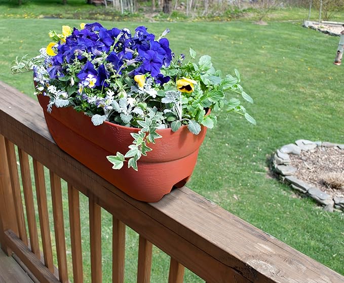 Emsco Group Bloomers Railing Planter with Drainage Holes - 24" Weatherproof Resin Planter - Terra Cotta