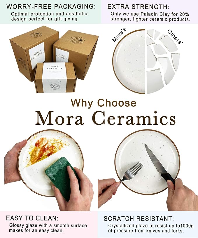 MORA Ceramic Pie Pan for Baking - 9 inch - Deep and Fluted Pie Dish for Old Fashion Apple Pie, Quiche, Pot Pies, Tart, etc - Modern Farmhouse Style Porcelain Ceramic Pie Plate - Chai