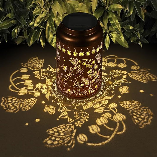 Solar Lanterns Outdoor Waterproof Hummingbird Garden Decor Gifts for Women Mom Grandma Hanging Lights Metal Decoration Outside for Yard, Patio,Backyard,Porch(Cat and Butterfly)