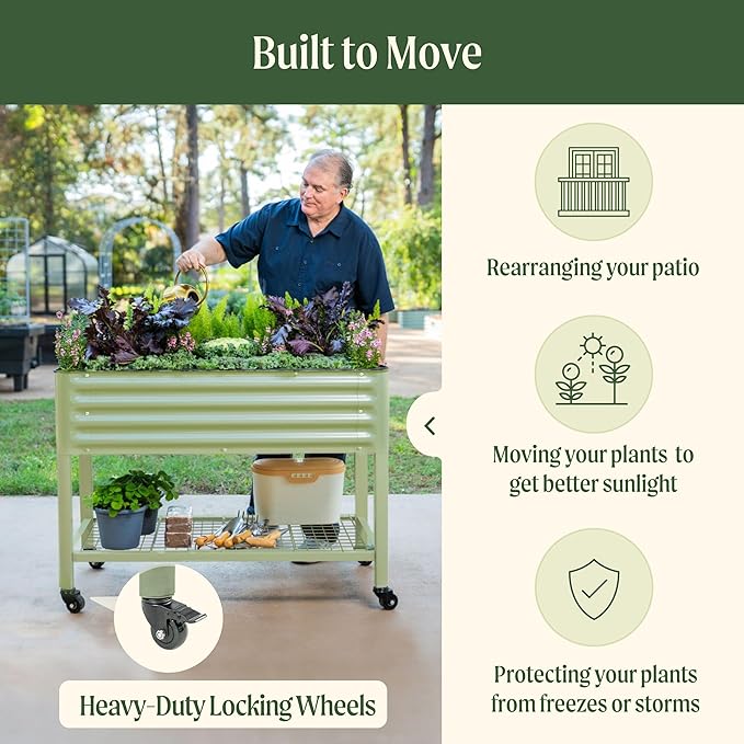 Rolling Elevated Raised Garden Bed-V Series, 2' x 6' Garden Beds with Legs & Storage Rack for Patio & Porch, 1000 Lbs Weight Capacity, Outdoor Planter Box for Vegetables Flower Herbs, Olive Green