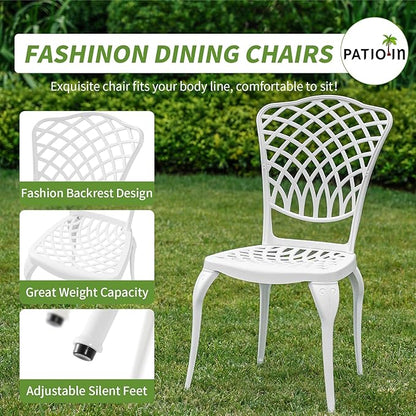 3 Piece Outdoor Bistro Set, Cast Aluminum Outdoor Bistro Table and Chairs Set of 2, Rust-Resistant Patio Furniture Set, White Bistro Set 3 Piece Outdoor for Garden, Backyard, Balcony