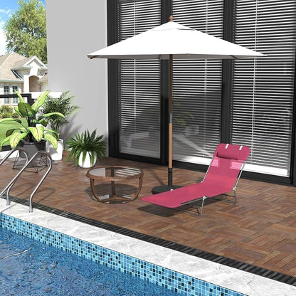 Outdoor Chaise Lounge with Detachable Pillow, Reclining Folding Chair with 5-Position Adjustable Back, Portable Tanning Chair for Beach, Pool, Lawn, Breathable Mesh Seat, No Assembly
