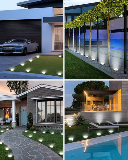 btfarm 12 Pack Solar Lights Outdoor, 8 LED Solar Ground Lights IP65 Waterproof Flat Solar Disc Light, Pathway Lights for Garden Lawn Patio Yard Path Landscape, Cool White