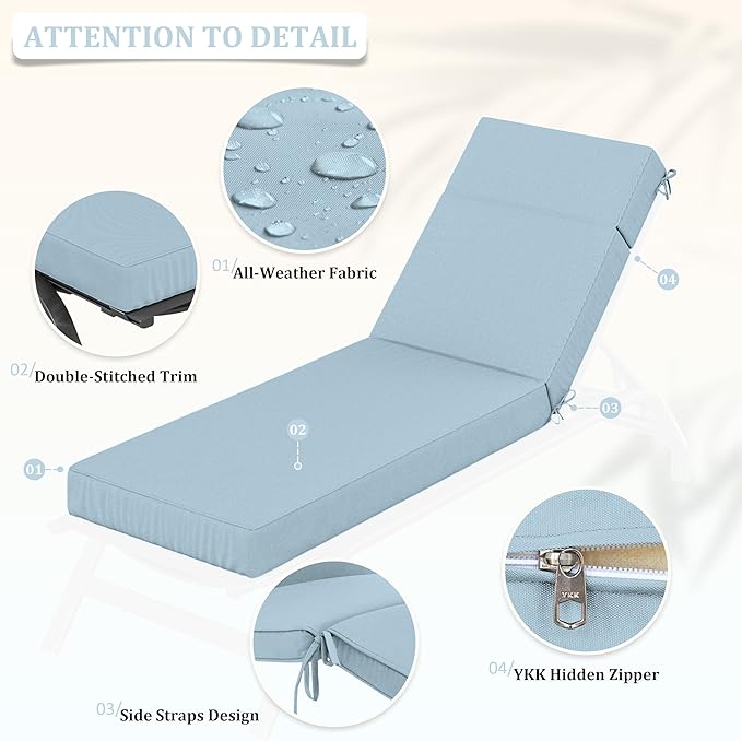 Chaise Lounge Cushions Outdoor, 72" L X 21" W X 4" D Lounge Chair Cushions for Outdoor Furniture, High-Density Foam Outdoor Chaise Cushion-Waterproof Fade-Resistant ThickPatio lounge chair cushion