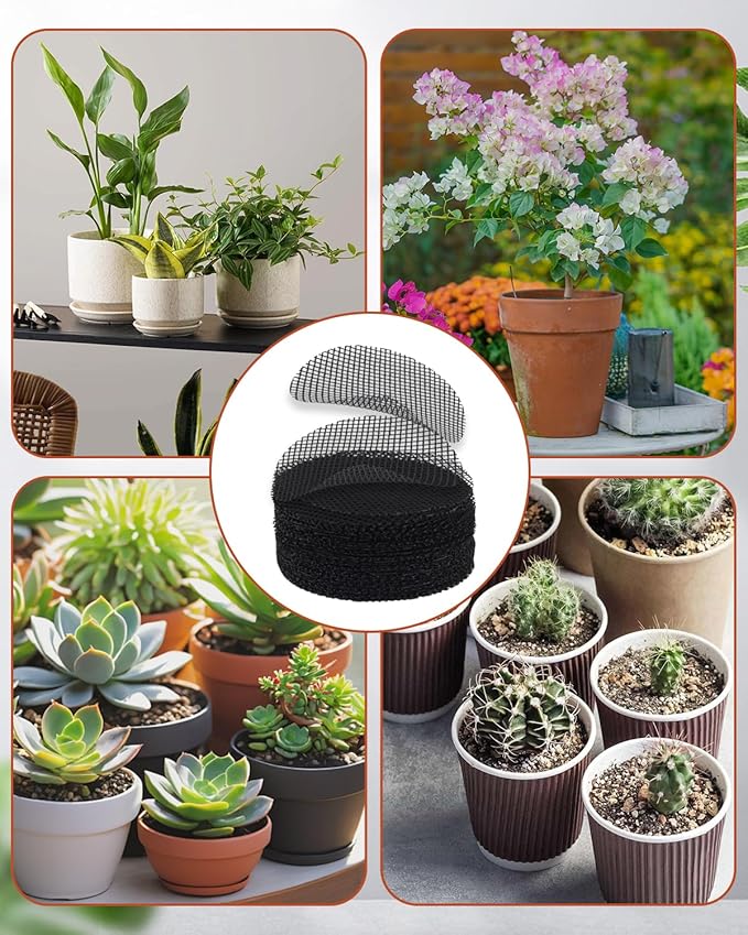50PCS Flower Pot Hole Mesh Pad, 4 inch Rounds Drainage Hole, Plant Pot Drainage Mat, Plant Potting Mat to Prevent Soil Loss, Gardening Gifts for Friend