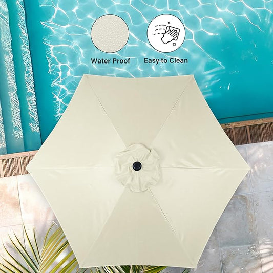 Simple Deluxe 7.5ft Patio Umbrella Outdoor Table Market Yard Umbrella with Push Button Tilt/Crank, 6 Sturdy Ribs for Garden, Deck, Backyard, Pool, Creamy White