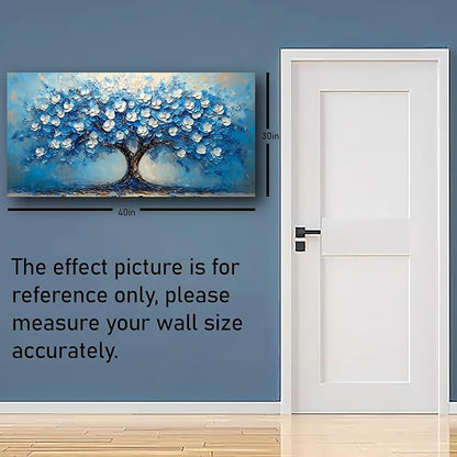 Abstract Wall Art Canvas Print Tree of Life Painting Blue Bathroom Decor Paintings Modern Style Living Room Bedroom Office Home Kitchen Decor Nature Landscape Artwork Wooden Frame 20x40 inches
