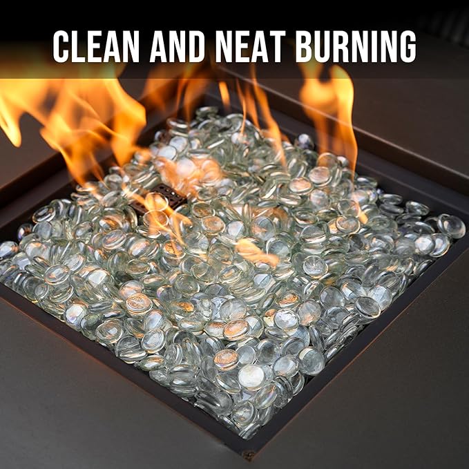 Skyflame 10-Pound Fire Glass Beads for Fire Pit Fireplace, 1/2-Inch Size Crystal Ice Reflective Decorative Blended Fireglass Drops for Landscaping