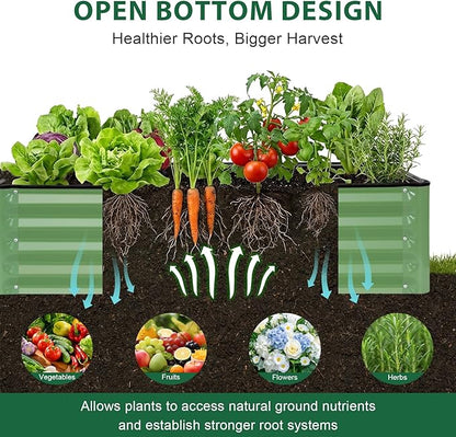Galvanized Raised Garden Bed 2 Pack 6x3x1 Ft Patented Leak-Proof Planter Box Outdoor Metal Raised Garden Beds Kits for Veggies, Herbs & Flowers (Green)