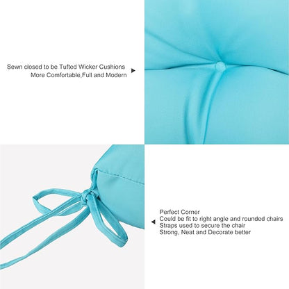 ARTPLAN Outdoor Chair Cushions,Set of 4,19"x19"x4" Patio Seat Pad Cushions with Ties,Wicker Tufed Outdoor Cushions for Patio Furniture,Sky Blue