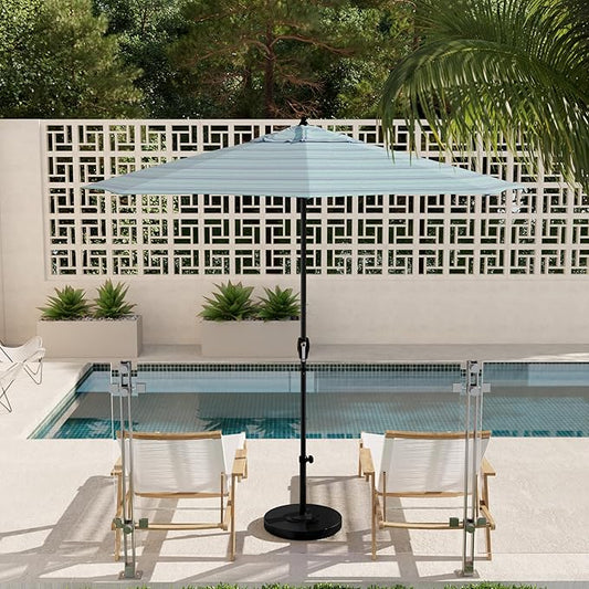 California Umbrella 9' Rd Aluminum Patio Umbrella, Crank Lift, Auto Tilt, Black Finish, Sunbrella Dolce Oasis