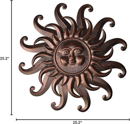 Comfy Hour 25" Bronze Metal Sun Face Wall Art, Antique Vintage Celestial Figurine Style Home Decor, Large Outdoor Garden Sculpture, Patio 3D Decor, Farmhouse Rustic,