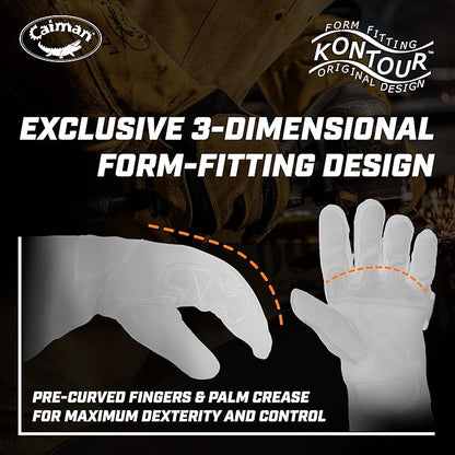 Caiman Premium Goat Grain TIG/Multi-Task Welding Gloves, Split Cowhide Back, 4-Inch Extended Cuff, White/Gold, Large (1540-5)