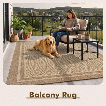 MontVoo-Outdoor Rug-Patio Rug 8x10 Polypropylene Indoor Outdoor Rug Outdoor Carpet for Patio Deck Balcony Porch, Textured Weave, Durable for High Traffic, Fade-Resistant, Boho Farmhouse Neutral Brown