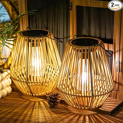 YAKii 2 Pack Solar Lantern Hanging Waterproof Outdoor Handmade Solar Lamp with Plastic Rattan Design Bohemian Style Decoration for Garden Yard Patio Porch Trees Lawn Pathway Decor