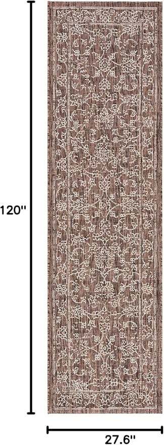 SAFAVIEH Washable Rug Outdoor Courtyard Collection - 2'3" x 10' Runner, Brown & Ivory, Non-Shedding & Easy Cleaning, Ideal for Patio, Entryway, Mudroom, Hallway, Kitchen (CY8680-36321)
