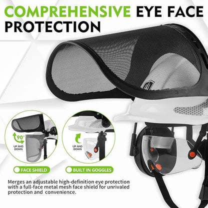 GREEN DEVIL Chainsaw Safety Protective Helmet Forestry Helmet with Build-in Visor Mesh Face Shield Ear Muffs 4 in 1 Ideal for Arborist Tree Work DIY Outdoor Logging Hard hat