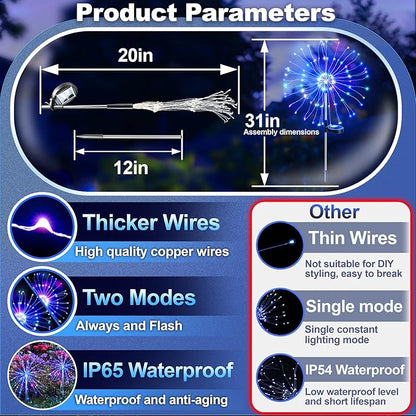 Anordsem Solar Lights Outdoor Waterproof: Garden Light Solar Powered for Yard Outside - Fireworks Lamp Colorful Lighting Path Decor 8 Pack - LED Sparkler DIY Decorating Gifts for Women Mom Wife