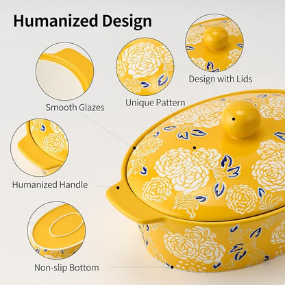 Ceramic Casserole Dish With Lid, Casserole Dishes for Oven, Baking Dish Lasagna Pans For Cooking, Oval Baking Pan, Dutch Oven, Perfect for Bread Baking and Serving, Housewarming, Christmas - Yellow