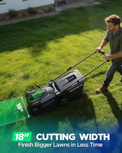 18" Electric Lawn Mower, 40V Cordless Lawn Mower with 2x5.0Ah Batteries, Brushless Motor, 2-in-1 Mulching & Bagging, 6-Position Height Adjustment, for Small to Medium Yards