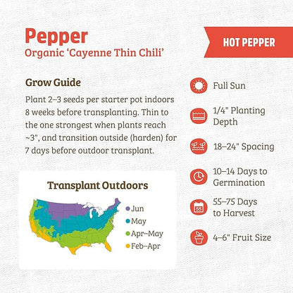 Back to The Roots 100% Organic Heirloom Seeds - Cayenne Chili Pepper Value Pack (280mg Total)