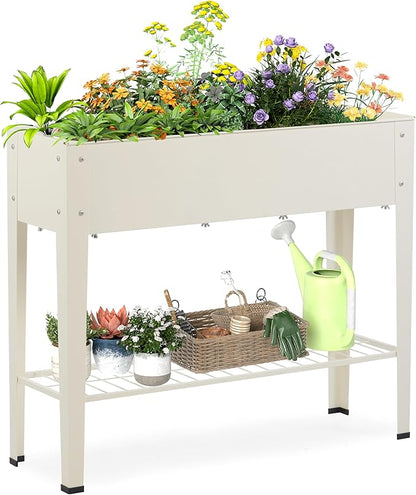 DDK Outdoor Heavy Duty Metal Raised Garden Bed with Legs (Milk White)