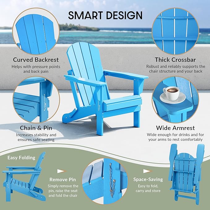 WestinTrends Malibu Malibu Outdoor Folding Poly Adirondack Chair (Set of 8), Pacific Blue