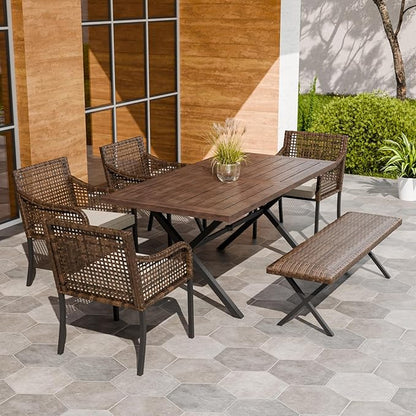 COOS BAY Echo Vibe Patio Dining Set for 6 with 4 Chairs, a Bench and a Table, 6 Piece Outdoor Dining Set, Brown/Beige