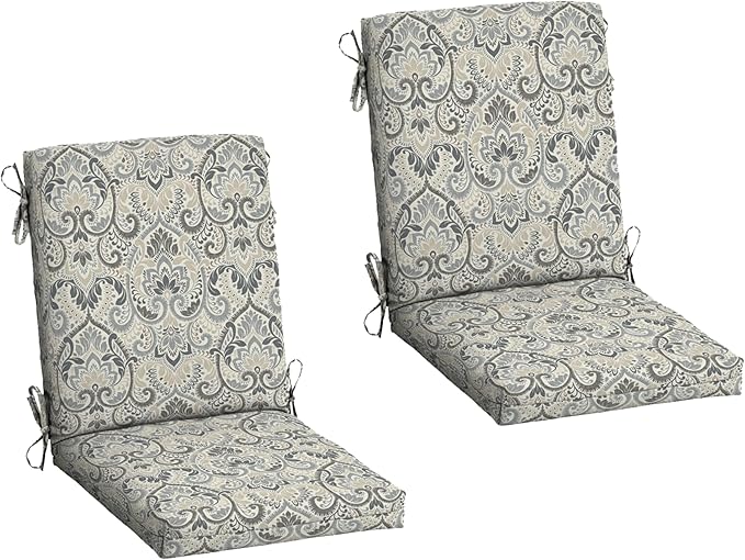 Arden 2-Pack Outdoor Patio Dining Chair Cushion, 20x44, Rain-Proof Seat Pad, Fade-Resistant Outdoor Cushion Neutral Aurora Damask