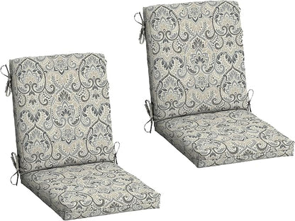 Arden 2-Pack Outdoor Patio Dining Chair Cushion, 20x44, Rain-Proof Seat Pad, Fade-Resistant Outdoor Cushion Neutral Aurora Damask