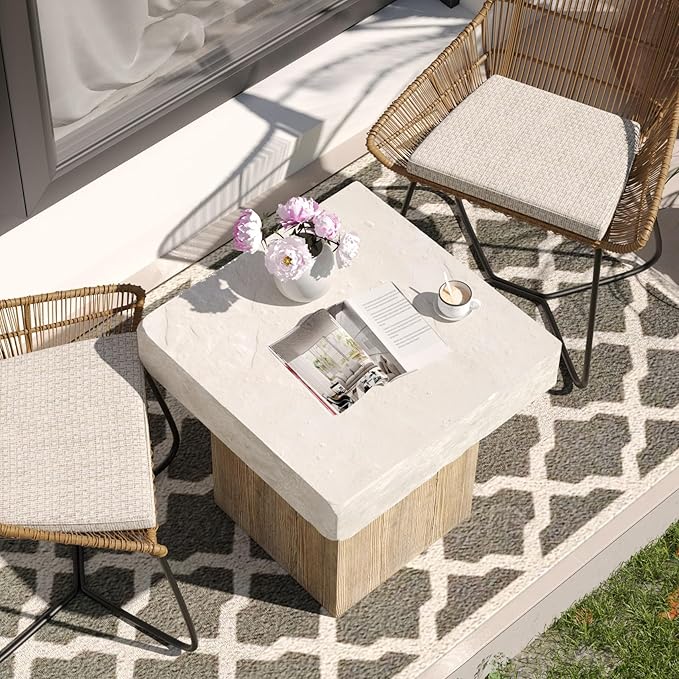 SUNBURY Outdoor Concrete Coffee Table, 20" W Patio Dining Table, Outdoor Table Square in Antique Beige Coffee Table for Patio, Garden, Backyard