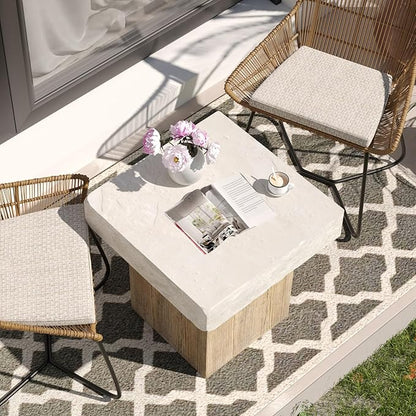 SUNBURY Outdoor Concrete Coffee Table, 20" W Patio Dining Table, Outdoor Table Square in Antique Beige Coffee Table for Patio, Garden, Backyard