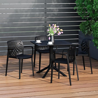 Costaelm Breakfast Table Set for 4, HDPE Patio Square Dining Table and Stackable Chairs, Outdoor Small Patio Furniture Set All Weather for Backyard Porch Poolside, Black