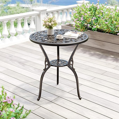 IDEALHOUSE Patio 23''Cast Aluminum Side Table with Umbrella Hole,Outdoor Small Coffee Tables,Anti-Rust Bistro Table,Round End Table,Outdoor Furniture for Indoor,Patio,Garden,Porch,Balcony,Retro Bronze