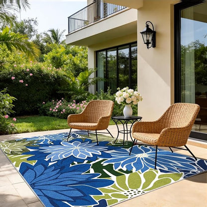 ZonLi Colorful Outdoor Rug 5x8Ft Waterproof Multicolored Indoor Area Rug Washable Outdoor Patio Rugs Tropical Floral Non Slip Outdoor Carpet for Living Room, Pool,Backyard,Deck,Camping