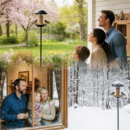 Goodeco Bird Feeder with Pole Standing - Metal Outdoor Bird Feeder for Wild Birds, Perfect for Yard Lawn Garden & Patio Decorations, Ideal Gifts for Mom Dad Grandparents (Black)