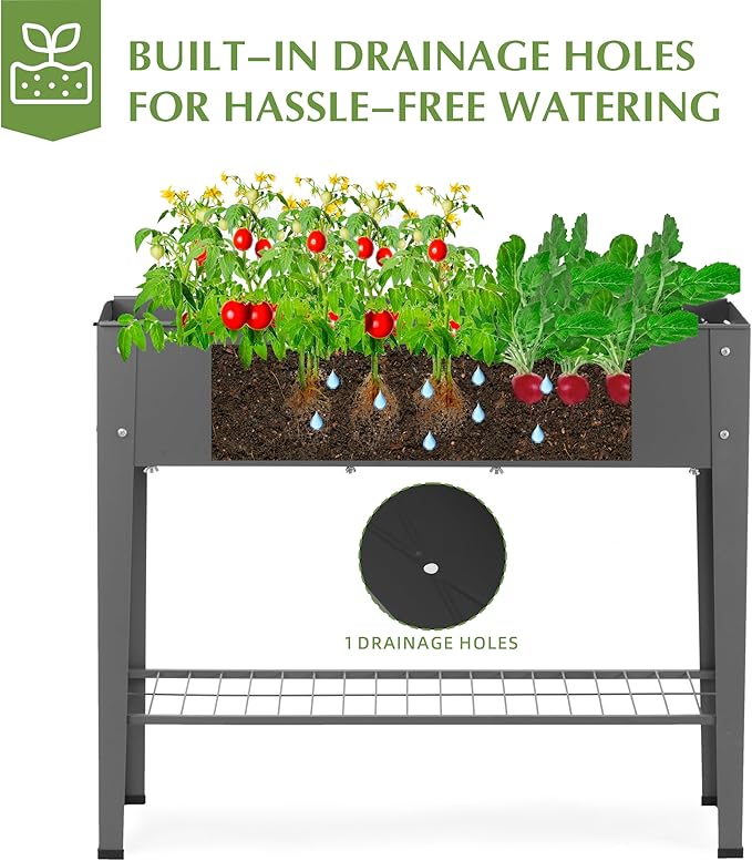DDK Outdoor Heavy Duty Metal Raised Garden Bed with Legs (Dark Gray)