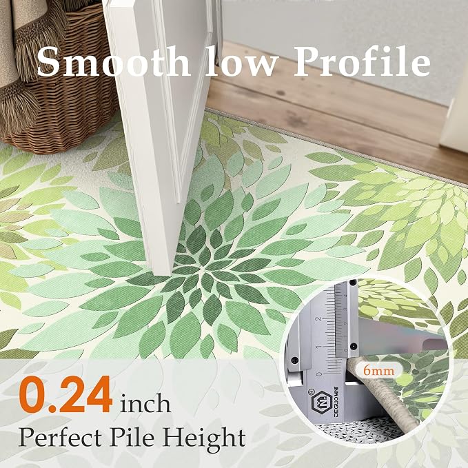 5x7 Indoor Outdoor Area Rug Washable Patio Rug Green Non Slip Non Shedding Waterproof Carpet for Living Room Bedroom Backyard Porch Camping RV Balcony Poolside