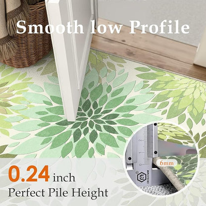 5x7 Indoor Outdoor Area Rug Washable Patio Rug Green Non Slip Non Shedding Waterproof Carpet for Living Room Bedroom Backyard Porch Camping RV Balcony Poolside