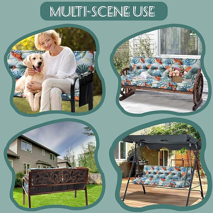 Replacement Cushions for Swing, Swing Cushions 3 Seater Replacement, Waterproof Thicken Washable Pad Cushion for Outdoor Indoor Furniture Swing Patio (Fresh Summer, 40x63 inch)