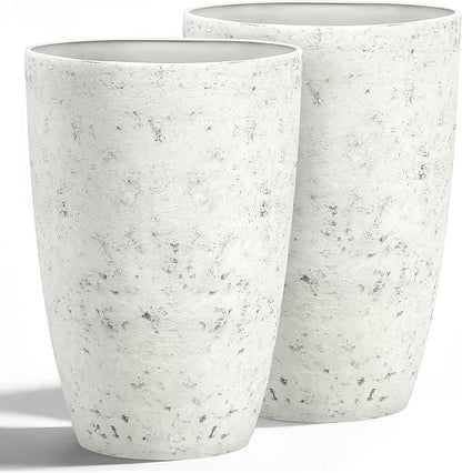 19.5"H Resin Tall Planters for Outdoor Indoor Use, 2-Pack Large Flower Pots, Weather-Resistant Plant Container for Garden Yard Porch or Home Décor, Handcrafted Birch Bark Texture, Country White