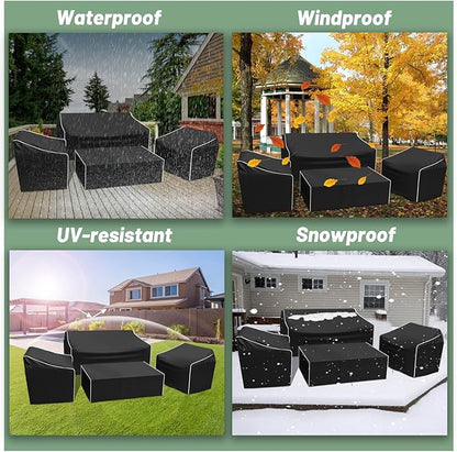 Gasadar Patio Furniture Covers Set, 4 Piece Waterproof Outdoor Furniture Cover for Outdoor Coffee Table, Chair, and Loveseat, Black