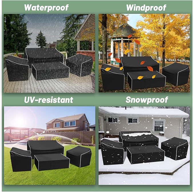 Gasadar Outdoor Furniture Cover Waterproof, 4 Piece Patio Furniture Covers for Patio Loveseat, Chair and Coffee Table, Black