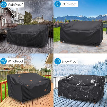 Mrrihand Heavy Duty Patio Sofa Cover Waterproof, 3-Seater Outdoor Sofa Loveseat Cover, Outdoor Patio Furniture Cover with Air Vent and Handles, 104" W×40" D×35" H, Black