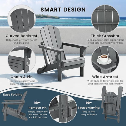 Westin Outdoors Laguna WO Home Outdoor Adirondack Folding Chair Lounger Seat Traditional Retro Home Furniture for Beach, Balcony, Backyard, Lawn, Patio, Pool, Deck, Garden (Gray)